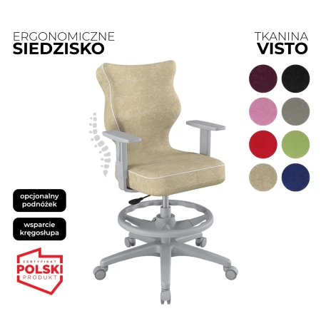 Krzesło obrotowe dla dzieci i młodzieży Duo Visto beżowe siedzisko szara konstrukcja i podnóżek
