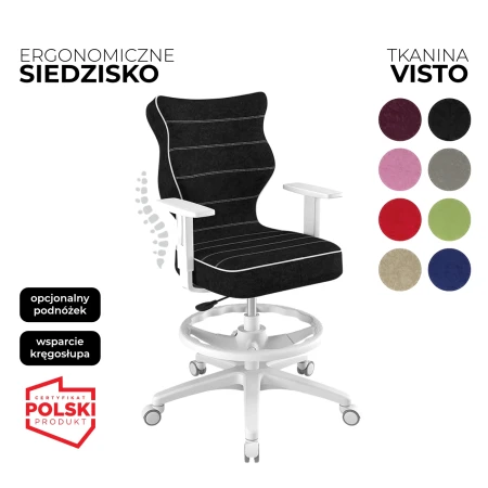Krzesło obrotowe dla dzieci i młodzieży Duo Visto czarne siedzisko biała konstrukcja i podnóżek