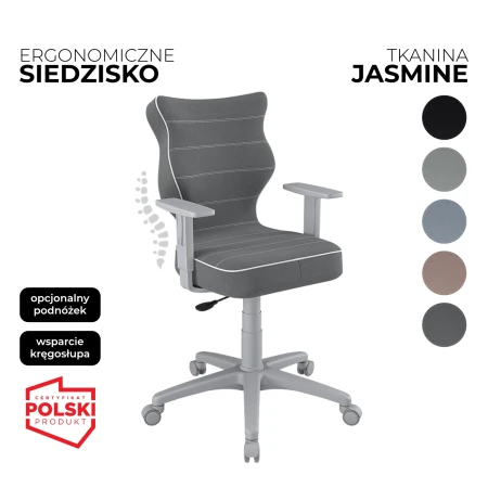 Krzesło obrotowe z regulowanymi podłokietnikami dla dzieci i młodzieży Duo Jasmine szare siedzisko i szara  konstrukcja - 5 kolorów tkaniny do wyboru