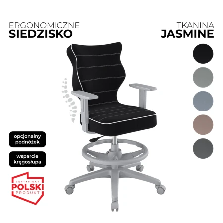 Krzesło obrotowe dla dzieci i młodzieży Duo Jasmine czarne siedzisko szara konstrukcja i podnóżek