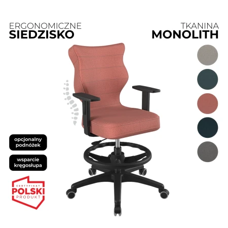 Krzesło obrotowe dla dzieci i młodzieży Duo Monolith różowe siedzisko czarna konstrukcja i podnóżek