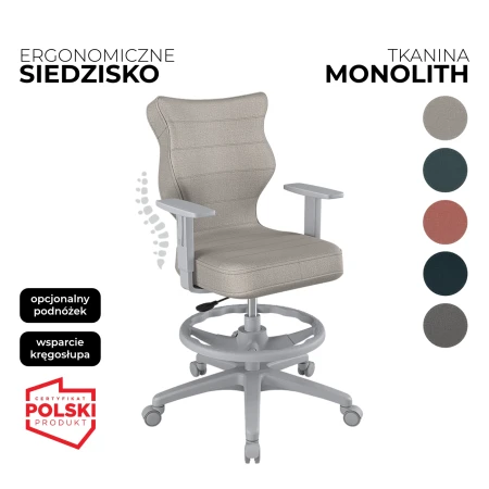Krzesło obrotowe dla dzieci i młodzieży Duo Monolith szare siedzisko szara konstrukcja i podnóżek