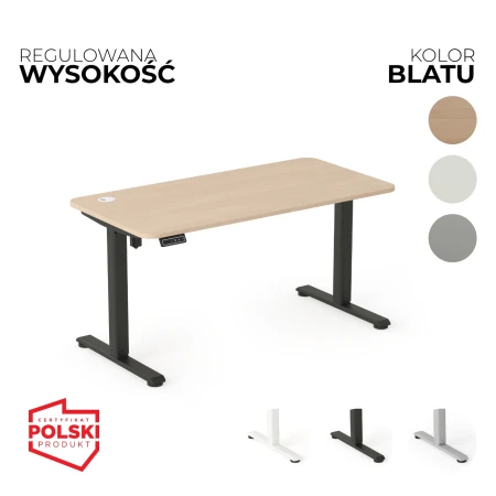 Biurko elektryczne AXIO z regulacją wysokości. 3 kolory stelaża i 4 kolory blatu do wyboru.