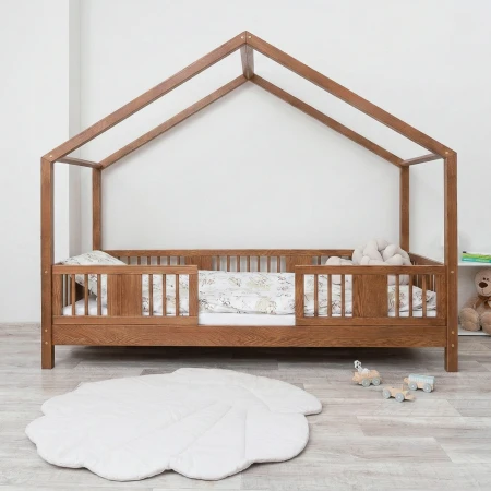 Łóżko dziecięce LUMI Peak II z barierkami i daszkiem - Montessori