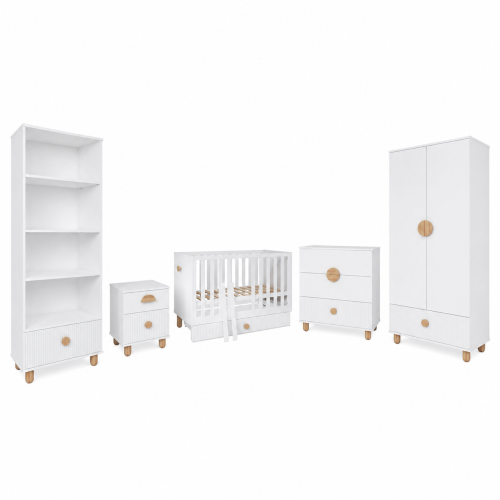 Przejdź do produktu Zestaw mebli niemowlęcych Cozy LOFT Baby biały - szafa, regał, komoda, łóżeczko, szafka nocna