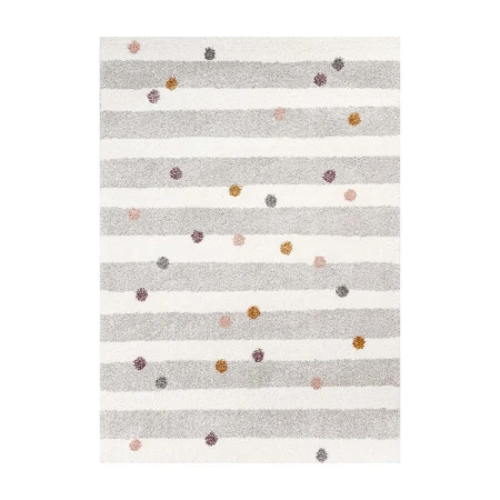 Beżowy dywan dziecięcy Stripes and Dots z paskami i kolorowymi kropkami