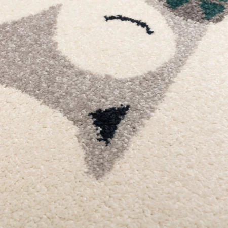 Kremowy dywan Sleeping Owl z szarymi i niebieskimi detalami