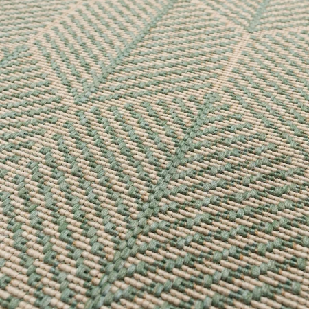 Zielony dywan Cottage Wool z wzorem jodełki i tropikalnych liści