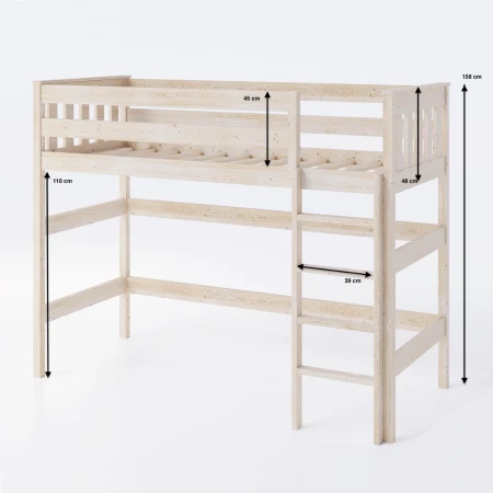 Wymiary łóżka na antresoli Amsterdam wysokość 158 cm