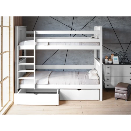 Białe łóżko piętrowe Utrecht Loft I w aranżacji pokoju dziecięcego