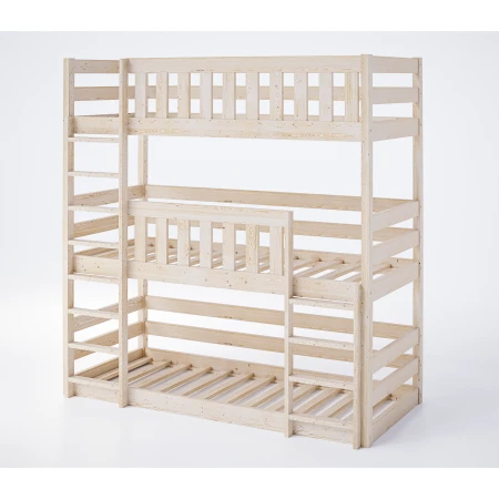 Łóżko piętrowe 3-osobowe Cozy Nest w kolorze naturalnej sosny na białym tle