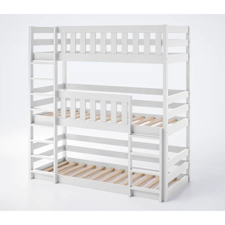 Łóżko piętrowe 3-osobowe Cozy Nest w kolorze białym na białym tle