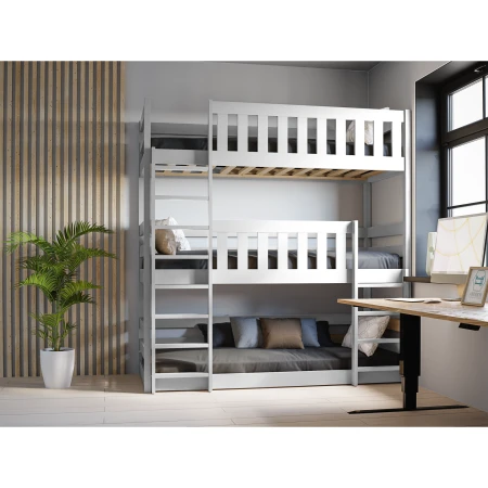 Białe łóżko piętrowe 3-osobowe Cozy Nest w aranżacji pokoju dziecięcego