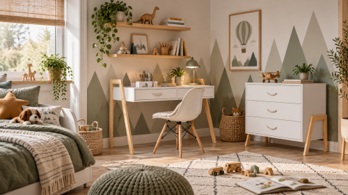 Przejdź do produktu Zestaw mebli dziecięcych Luna BOHO 2w1: Łóżeczko z funkcją biurka + Komoda z przewijakiem