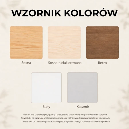 Wzornik kolorów łóżka LUMI - 5 wariantów do wyboru