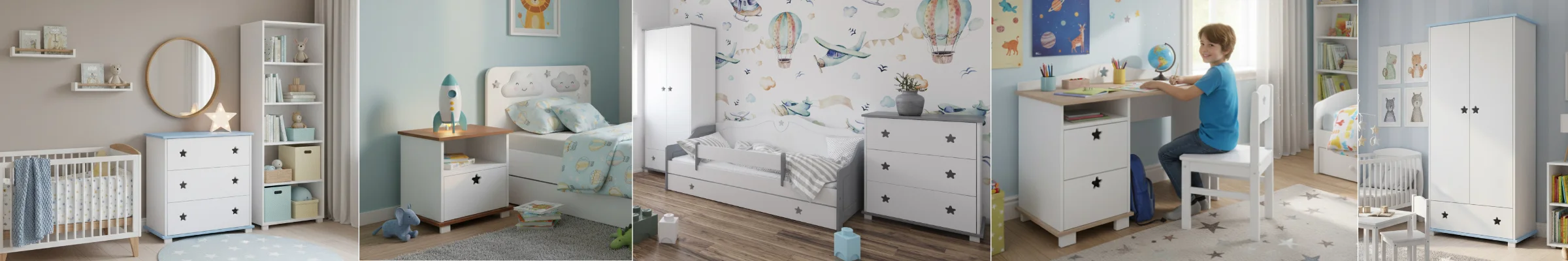 Baner kolekcji mebli STARS - białe meble z wycięciami w kształcie gwiazdek