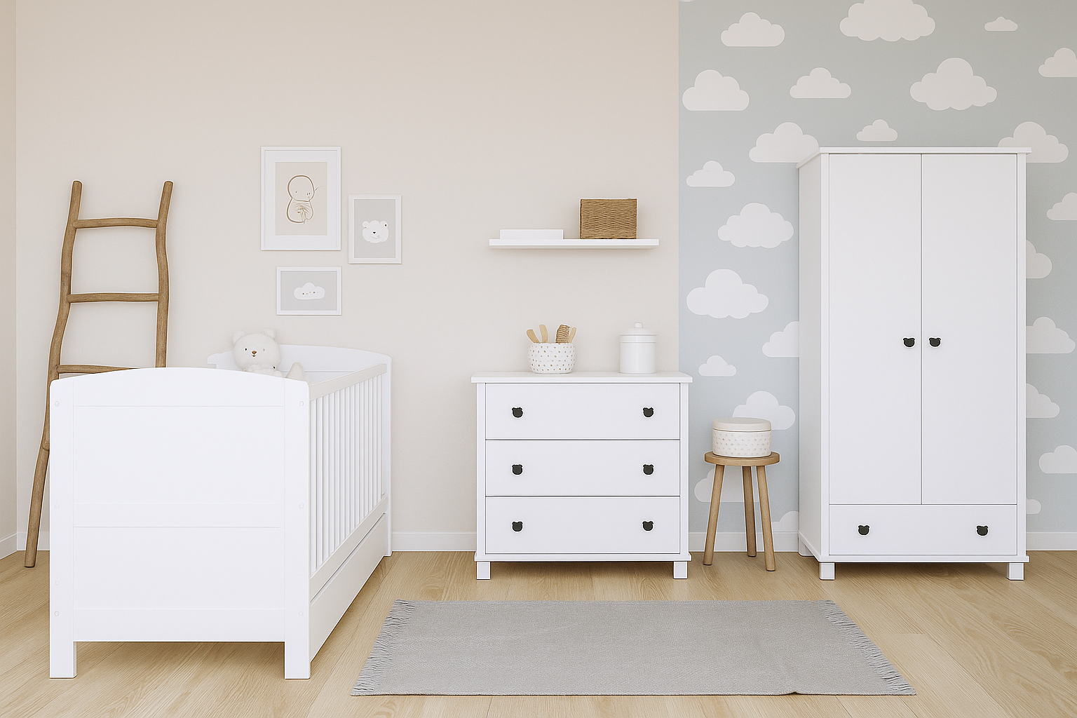 Łóżeczko-Tapczanik 140x70 cm z szufladą do pokoju dziecięcego BASIC w kolorze białym - Aranżacja - Szafa, Komoda, Łóżeczko