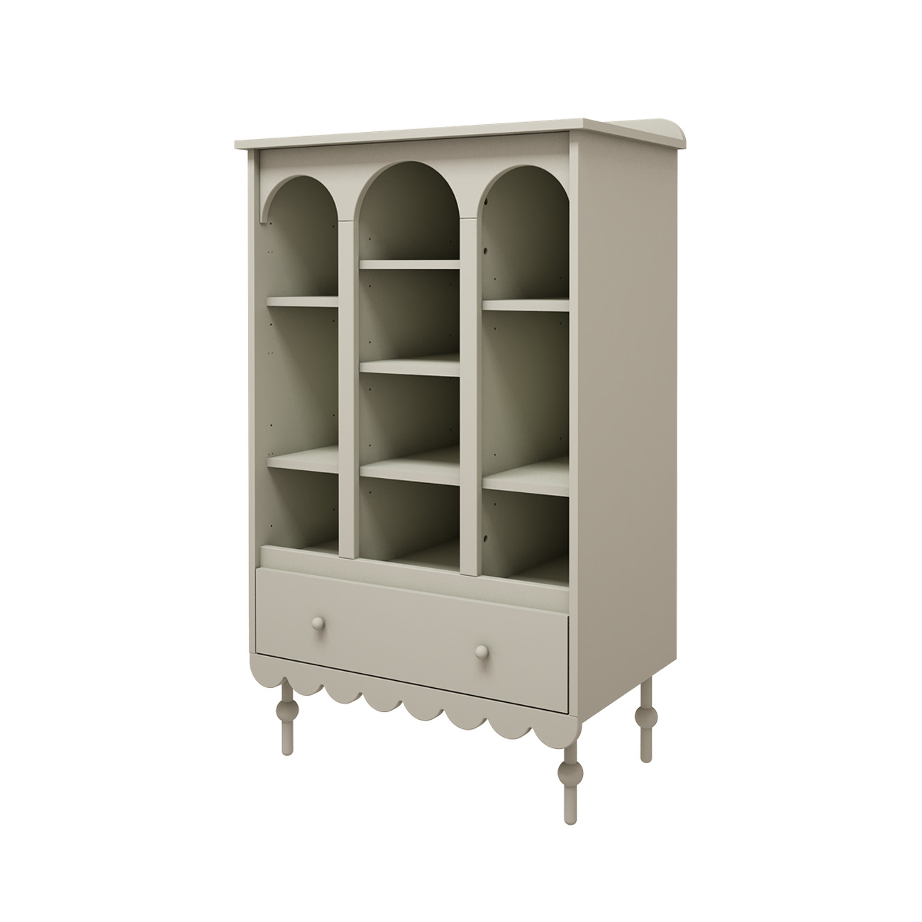 Regał z szufladą do pokoju dziecięcego w kolorze oliwkowym - Perspektywa