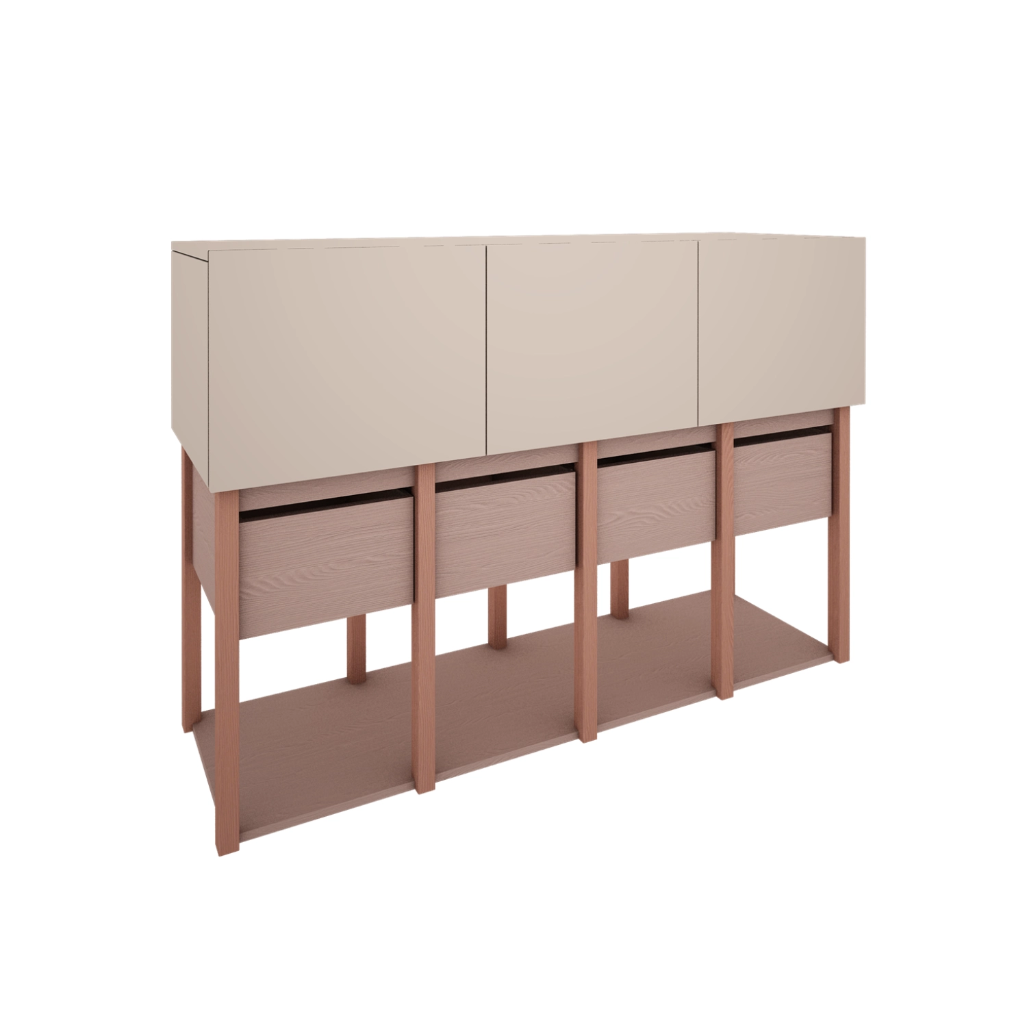 Komoda Tweens z szufladami i szafkami do pokoju dziecięcego lub młodzieżowego w kolorze Pudrowy Róż + Piaskowy Beż - Perspektywa