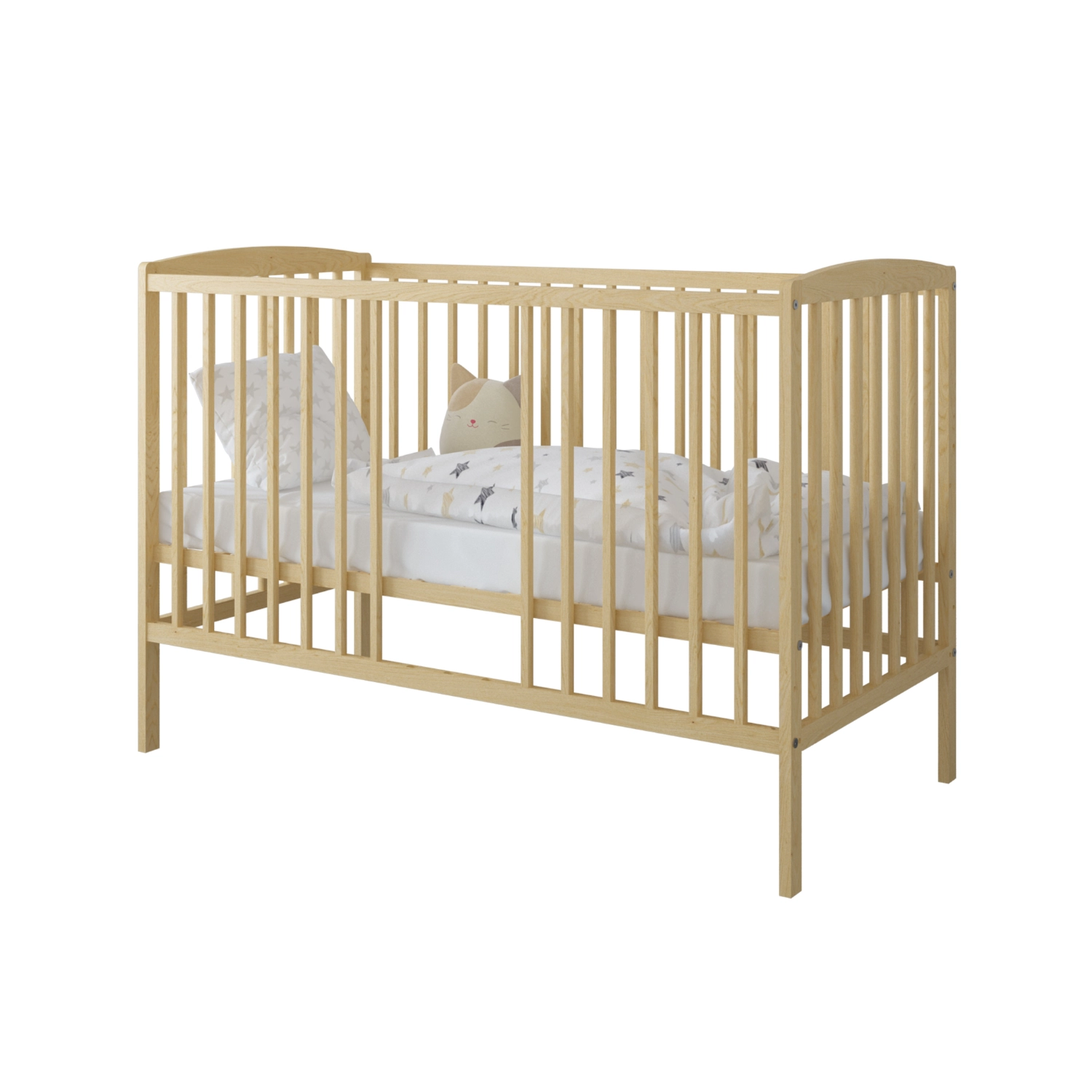 Łóżeczko do pokoju dziecięcego z wyjętymi szczebelkami BASIC w kolorze sosna