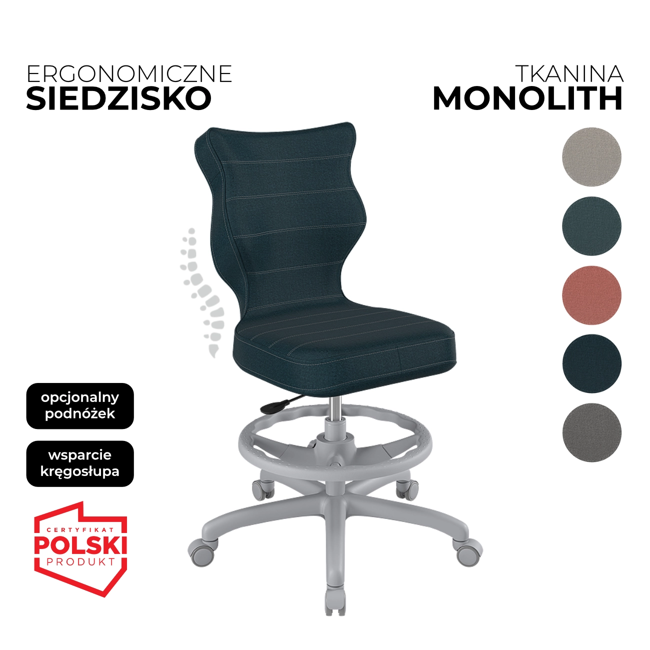 krzesło obrotowe dla dziecka petit monolith granatowe siedzisko szara konstrukcja i podnóżek