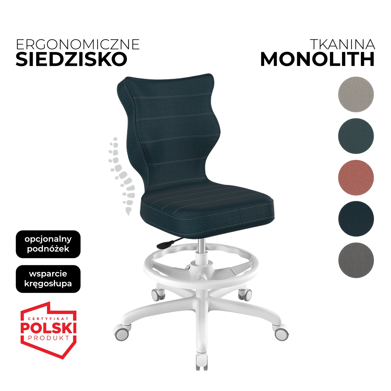 krzesło obrotowe dla dziecka petit monolith granatowe siedzisko biała konstrukcja i podnóżek