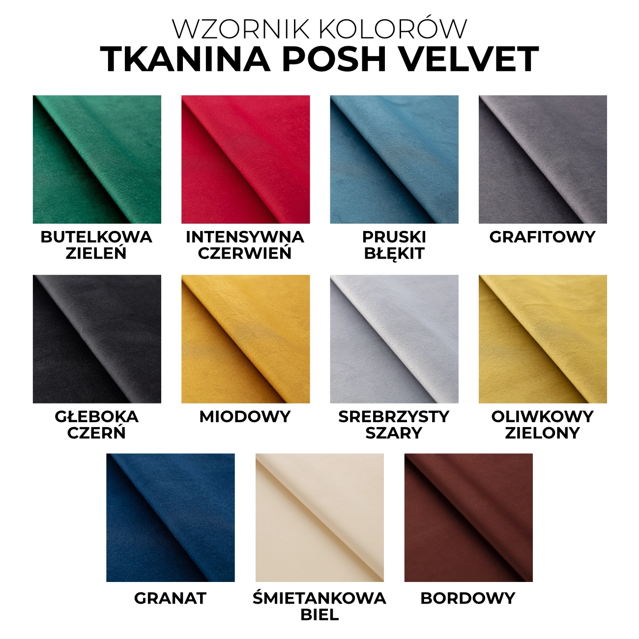 Kolory tkaniny Posh Velvet dostępne dla baldachimu