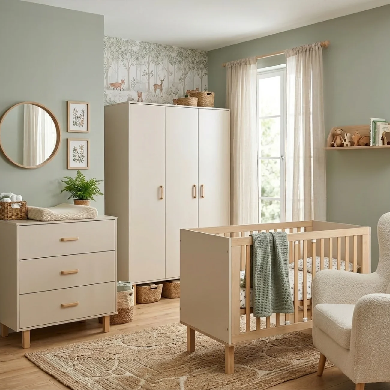 Szafa 3-drzwiowa komoda i łóżeczko Lorena w kolorze szampan